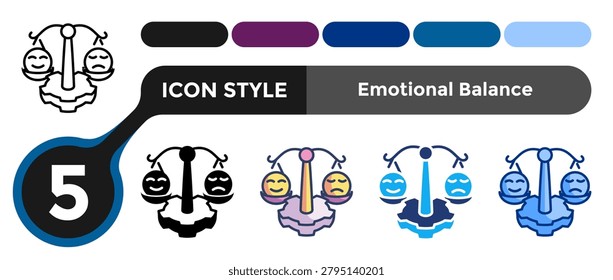 Emotional Balance icon for representing balanced emotional regulation systems, stable affective states, and psychological equilibrium concepts. Line, Filled, Color, Dualtone style.