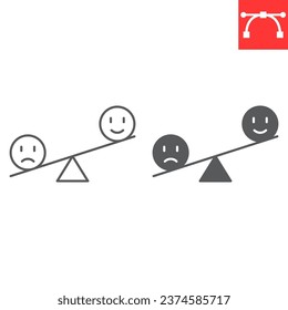 Emotional balance line and glyph icon, sad and happy, smile face and sad face vector icon, vector graphics, editable stroke outline sign, eps 10.