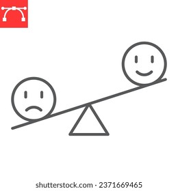 Emotional balance line icon, sad and happy, smile face and sad face vector icon, vector graphics, editable stroke outline sign, eps 10.