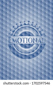 Emotional blue emblem or badge with abstract geometric polygonal pattern background. Vector Illustration. Detailed. 