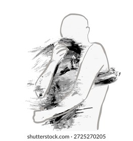 Emotionaler Abbauheilungsvektor. Ein paar umarmende Illustration. Stürmische Emotionen. Psychische Gesundheit, Schmerztherapie, Trauer, Angst und Widerstandsfähigkeit Inhalt. Unterstützung, Sicherheit, Liebe. Psychologische Genesung
