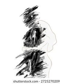 Psychologischer Sturmvektor des emotionalen Zusammenbruchs. Paarweiser Schmerz, Trauma, Wut und Trauer. Abbildung. Psychische Gesundheit, Therapie, Krise, Widerstandsfähigkeit und heilende Inhalte. Symbolisiert Verletzlichkeit, Sicherheit.