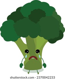 Emotional Broccoli Character Cartoon Vegetable Illustration sad and crying