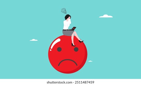 emotional burnout and depression from hard work, overworked concept, character was mental problem, frustrated businesswoman sitting holding head over big depression emote