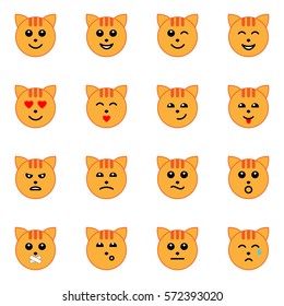 Emotional cat face icons isolated on white background. Animal pattern.