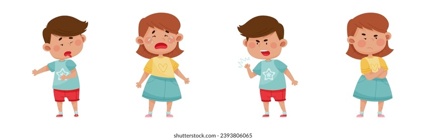 Emotional Children Character Expressing Different Emotions Vector Set