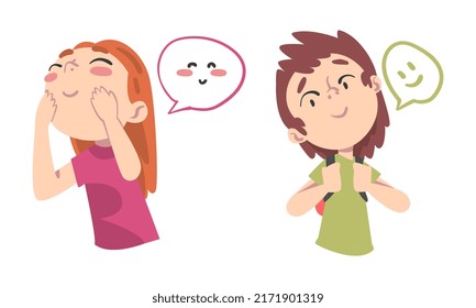 Niños emocionales. Dibujo vectorial de dibujos animados lindo y alegre de niños y niñas