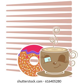 Emotional coffee mug on banner or on menu about breakfast morning vector illustration