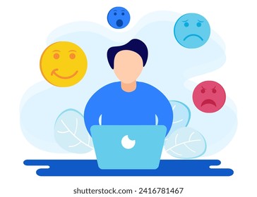 Emotional concept flat vector illustration. Psychological feelings and variations in mental thought patterns from sad to happy. The ability to influence and express expression.