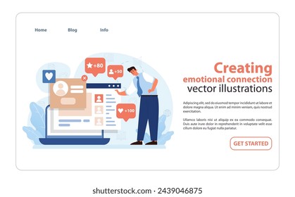 Emotional Connection in Branding. A compelling illustration showing how brands foster strong relationships with customers through digital engagement. Flat vector illustration.