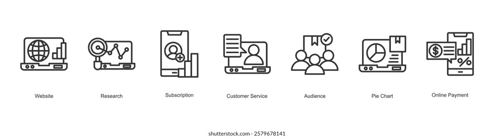 Emotional Connection Icon Website, Research, Subscription, Customer Service, Audience, Pie Chart, Online Payment
