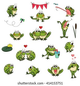 Emotional cute frogs Cartoon character - vector set