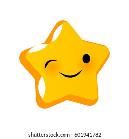 Emotional cute wink faces star smiles. Vector illustration smile icon. Face emoji yellow icon. Smile cute funny emotion face isolated background. Feelings, expression for message, sms.