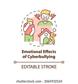 Emotional cyberbullying effects concept icon. Negative consequences idea thin line illustration. Embarrassment and overwhelming. Vector isolated outline RGB color drawing. Editable stroke