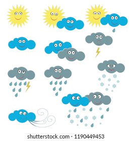 Emotional different weather icons on a white background