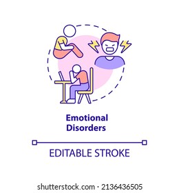 Emotional Disorders Concept Icon. Identifying Teen Mental Illness Abstract Idea Thin Line Illustration. Excessive Anxiety. Isolated Outline Drawing. Editable Stroke. Arial, Myriad Pro-Bold Fonts Used