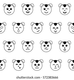 Emotional dog face outline seamless pattern isolated on white background. Animal textile print, sticker wallpaper, coloring page.