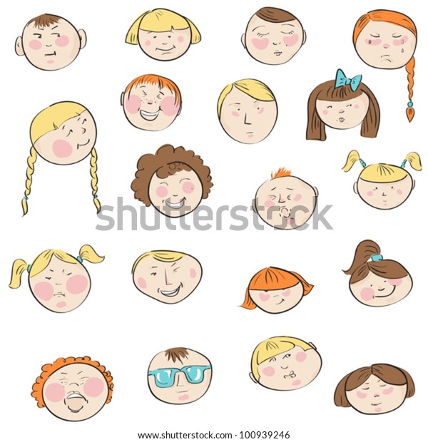 Emotional Doodles Children Faces Vector Hand Stock Vector (Royalty Free ...