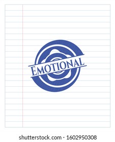 Emotional drawn with pen. Blue ink. Vector Illustration. Detailed.