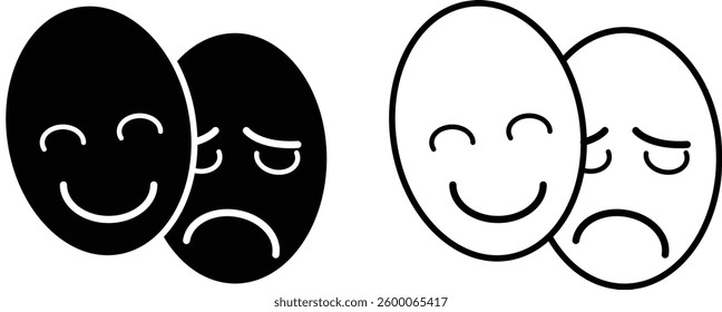  Emotional Duality Icon with Transparent Background – Happy and Sad Faces, Mental Health Awareness, Psychological Expression, Emotional Well-Being, Vector Art