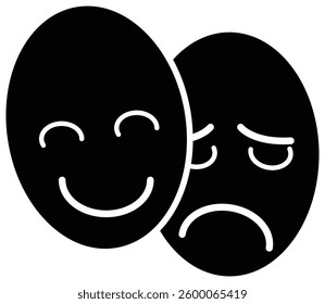 Emotional Duality Icon with Transparent Background – Happy and Sad Faces, Mental Health Awareness, Psychological Expression, Emotional Well-Being, Vector Art