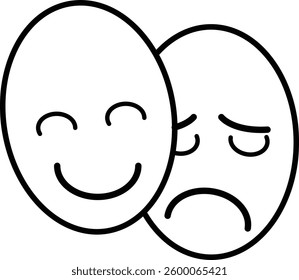  Emotional Duality Icon with Transparent Background – Happy and Sad Faces, Mental Health Awareness, Psychological Expression, Emotional Well-Being, Vector Art