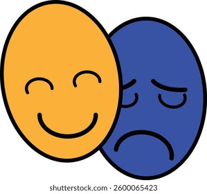  Emotional Duality Icon with Transparent Background – Happy and Sad Faces, Mental Health Awareness, Psychological Expression, Emotional Well-Being, Vector Art