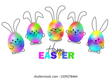 Emotional easter eggs with bunny ears vector illustration