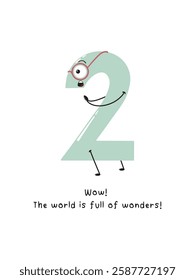 Emotional educational poster for kids with a number 2