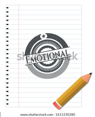 Emotional emblem drawn in pencil. Vector Illustration. Detailed.