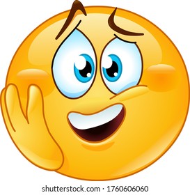 Emotional Excited Emoji Emoticon With Hand On Cheek