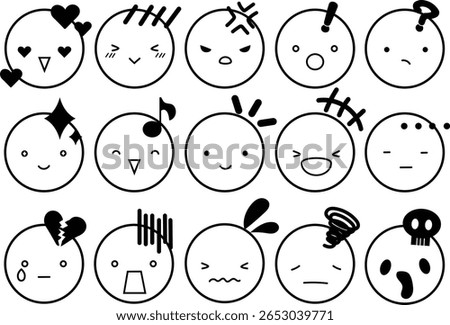 Emotional expression face icon set with main lines, monochrome, vector illustration