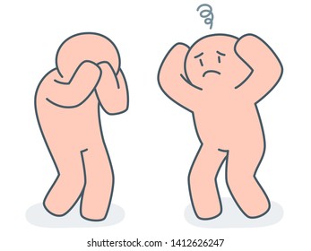Emotional expression girl   boy and painful situation   vexed behavior    flat vector clip art