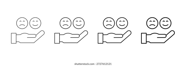 Emotional Expression Icons Vector Set In Different Stroke Line Style