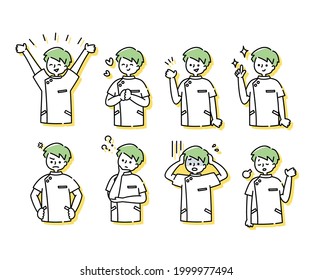 Emotional expression illustration of a male nurse in a white coat (upper body)