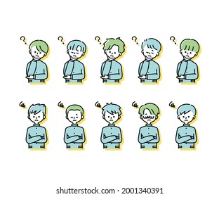 Emotional expression illustrations of various male students in winter uniforms (upper body)