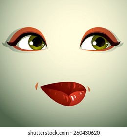 Emotional expression on the face of a cute girl. Beautiful sad and dreamy woman with a modern makeup.