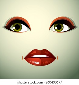 Emotional expression on the face of a cute girl. Beautiful sad and dreamy woman with a modern makeup.