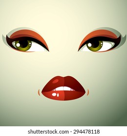 Emotional expression on the face of a cute girl. Beautiful sad and dreamy woman with a modern makeup.