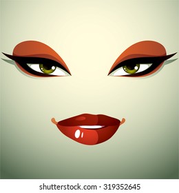 Emotional expression on the face of cute girl. Beautiful distrustful woman with stylish makeup.