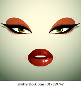 Emotional expression on the face of cute girl. Beautiful distrustful woman with stylish makeup.