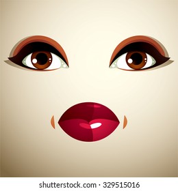 Emotional expression on the face of cute girl. Beautiful sad and dreamy woman with modern makeup.