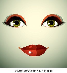 Emotional expression on the face of cute girl. Beautiful sad and dreamy woman with modern makeup.