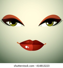 Emotional expression on the face of cute girl. Beautiful distrustful woman with stylish makeup.