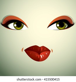 Emotional expression on the face of cute girl. Beautiful distrustful woman with stylish makeup.