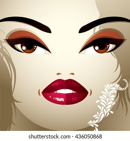 Emotional expression on the face of a cute girl.  Angry woman with a modern makeup and stylish hairdo with locks.