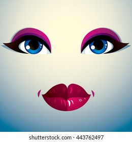 Emotional expression on the face of a cute girl. Beautiful distrustful woman with a stylish makeup.