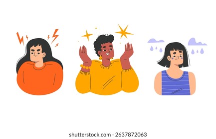 Emotional Expressions Reflecting Anger, Joy, and Sadness in Various Contexts and Formats