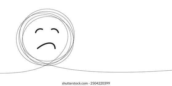 Emoji de cara emocional Ilustración vectorial de línea continua con trazo editable. Arte de una sola línea de cara reflexiva para la idea de negocio, lluvia de ideas o concepto de Inspiración. Dibujado a mano simple