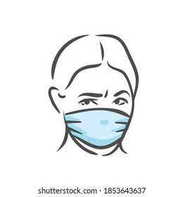 Emotional face with medical mask, pandemic, virus, COVID-19 panic emotion